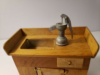 MINIATURE ARTISAN SIGNED JOHN ADAMS COLONIAL DRY SINK WITH WATER PUMP 2