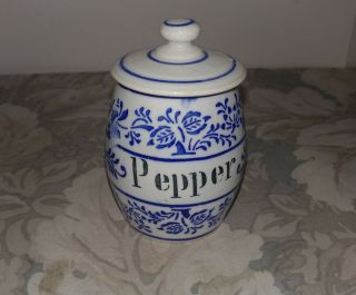 Antique Germany Blue Onion Pepper Spice Canister/ Porcelain/ W/lid