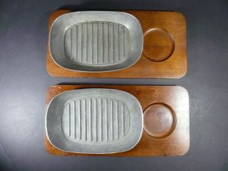 2 Antique Tr Crown Pewter Plate And Wood Tray Set