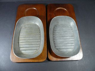 2 Antique TR CROWN Pewter Plate and Wood Tray Set 3