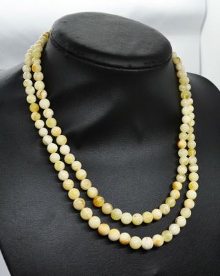 Amber Necklace 26.  91gr.  Antique White Boney Natural Baltic Big Round Beads Rare