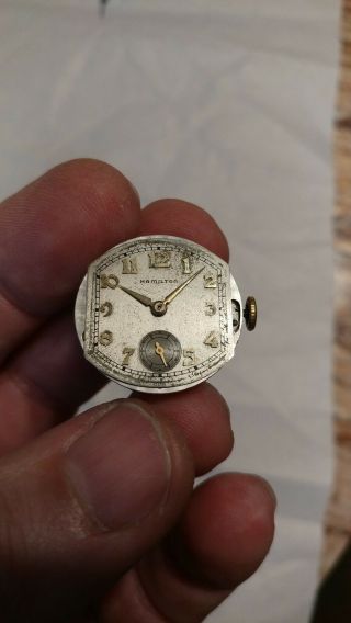 Hamilton 17jewel Grade 987a Ww2 Vintage Watch Movement With Dial And Hands
