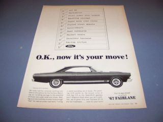 Vintage.  1967 Ford Fairlane 427.  Ad.  Rare (597m)