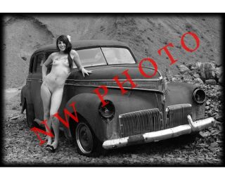 Nude Female Model With Vintage Car B&w Fine Art Photo Print 8x10,  Img No.  001