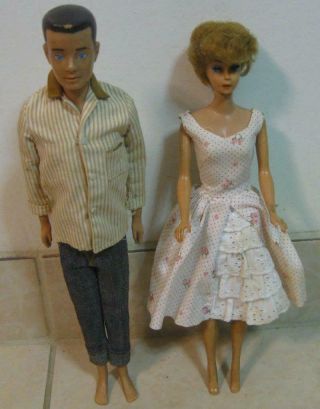 1960s Early Vintage Mattel Bubblecut Barbie Doll And Ken Doll Couple