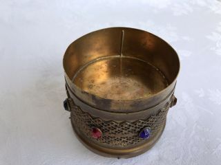 Vintage Gold Jeweled Music Powder Box Filagree Brass Trinket Vanity 4