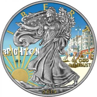 Usa 2019 $1 Liberty Silver Eagle Brighton Beach 1 Oz Silver Antique Coin