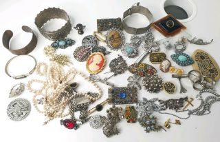 Antique Or Vintage Mixed Costume Jewellery Jewelry Car Boot Bundle Harvest