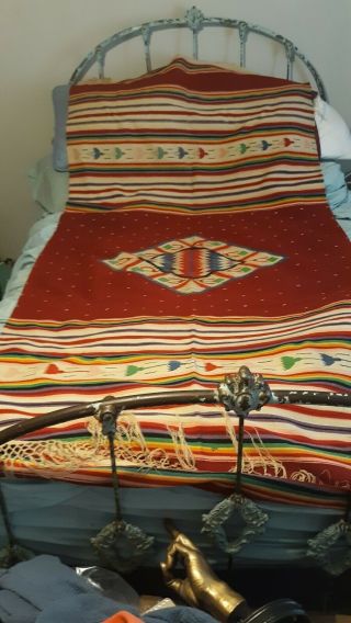 Antique Huge / Colorful Mexican Saltillo Serape Blanket Rug Shawl 90 X 72.