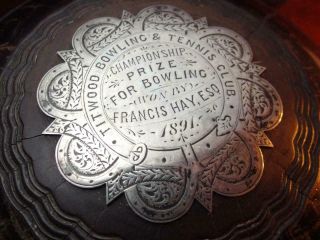 Antique LAWN BOWLS Bowling Balls,  Silver 1891 TITWOOD Lawn & Tennis Club Glasgow 11