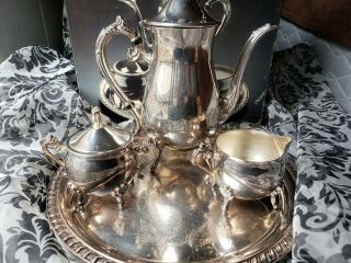 Vintage Leonard 4 Set Silver Plate Coffee & Tea Pot W Creamer & Sugar Set