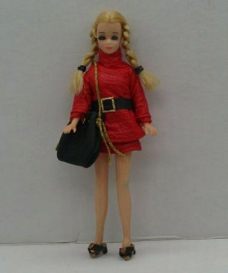 Topper Dawn Doll Dinah In Clone Red Pleather Outfit & Ooak Sandals And Purse