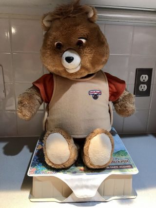 Vintage 1985 Teddy Ruxpin Bear Cassette Player with Book N Tape Along Box. 2