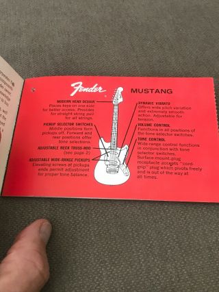Vintage 1966 Fender Mustang Electric Guitar Instruction Maual Tag 4