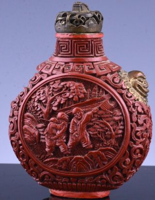 Chinese Cinnabar Lacquer Playing Boys Snuff Bottle Imperial Qualities