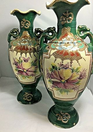 Antique Nippon Japanese Victorian Satsuma Pair Mantle Vases Moriage