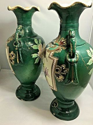 Antique Nippon Japanese Victorian Satsuma Pair Mantle Vases Moriage 4