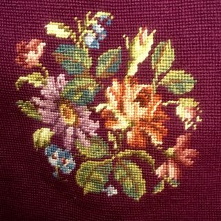 Antique Vintage Needlepoint Tapestry Seat Chair Pillow Cover Red Garnet Floral