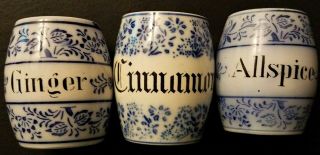 Antique German Porcelain Spice Jars/ Vintage Kitchen Blue Onion/flow Blue Set