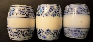 Antique German Porcelain Spice Jars/ Vintage Kitchen Blue Onion/Flow Blue Set 4