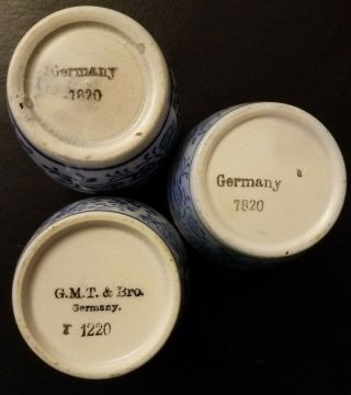 Antique German Porcelain Spice Jars/ Vintage Kitchen Blue Onion/Flow Blue Set 5