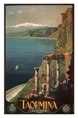 Taormina Vintage Travel Poster Mario Borgoni Italy 1927 24x36 Sensational