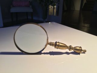 Antique Bronze Magnifying Glass With Heavy Sculpted Handle 4.  5” X 10”