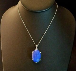 Antique Art Deco Necklace Sterling Silver Blue Chalcedony 25x18 18.  75 " 7.  8g 925