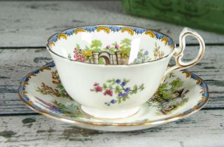 Aynsley Tea Cup And Saucer,  Vintage English Bone China Pretty Garden Gate