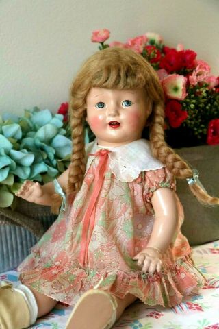 Vintage E.  I.  H.  Co Horsman Composition Doll Rosebud Mohair Braids Patsy Dress