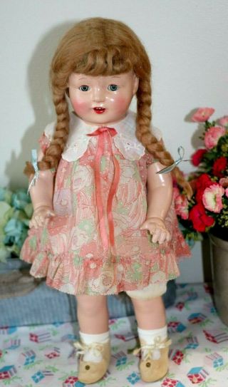 Vintage E.  I.  H.  Co HORSMAN Composition Doll ROSEBUD Mohair Braids Patsy Dress 2