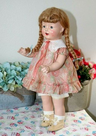 Vintage E.  I.  H.  Co HORSMAN Composition Doll ROSEBUD Mohair Braids Patsy Dress 7