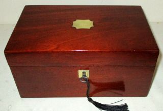 Lovely Useful Victorian Solid Mahogany & Brass Table Top Box With Key