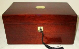 LOVELY USEFUL VICTORIAN SOLID MAHOGANY & BRASS TABLE TOP BOX with key 3