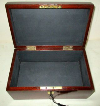 LOVELY USEFUL VICTORIAN SOLID MAHOGANY & BRASS TABLE TOP BOX with key 4