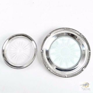 2 Vintage Sterling Silver Etched Glass Jewelry Ring Vanity Dish Trays