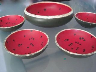 Rustic Watermelon Wooden Display Bowls Set Of 5