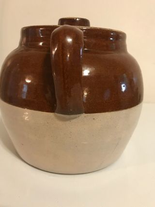 antique 1800 ' s stoneware pottery lidded bean pot brown crock jar jug 2