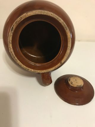 antique 1800 ' s stoneware pottery lidded bean pot brown crock jar jug 4