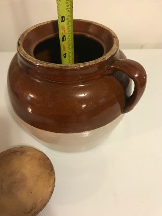 antique 1800 ' s stoneware pottery lidded bean pot brown crock jar jug 6