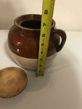 antique 1800 ' s stoneware pottery lidded bean pot brown crock jar jug 8