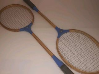 Vintage Pair S.  T.  Antique Wood Badminton Racquets