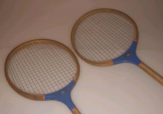 Vintage Pair S.  T.  Antique Wood Badminton Racquets 2