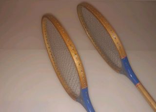 Vintage Pair S.  T.  Antique Wood Badminton Racquets 4