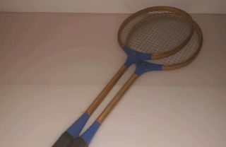 Vintage Pair S.  T.  Antique Wood Badminton Racquets 5