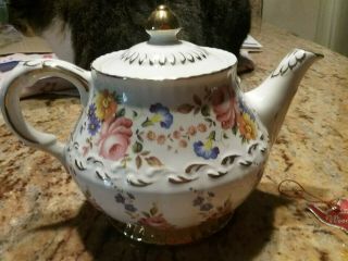 Antique Arthur Wood English Teapot With Floral & Gold Pattern