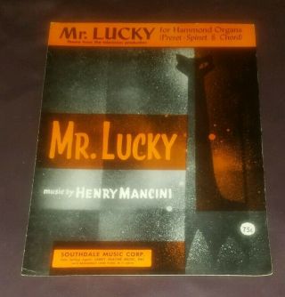Mr.  Lucky Tv Theme Hammond Organ Vintage 1960 Sheet Music Henry Mancini