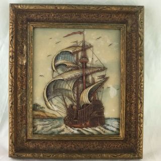 Vintage Framed Artini Signed Engraving Ship Sea Nautical Art Picture