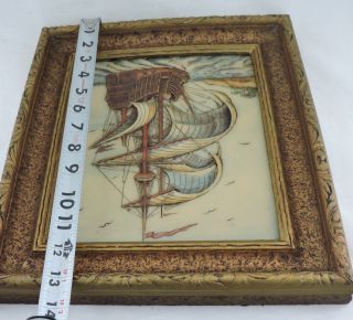 Vintage Framed Artini Signed Engraving Ship Sea Nautical Art Picture 2