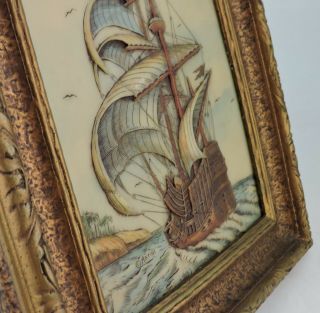 Vintage Framed Artini Signed Engraving Ship Sea Nautical Art Picture 4